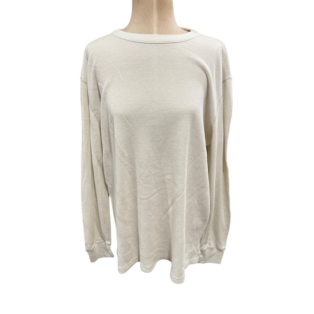AE77 New York Mens‎ Waffle Knit Thermal Long Sleeve Shirt Cream 1174-161 L NEW